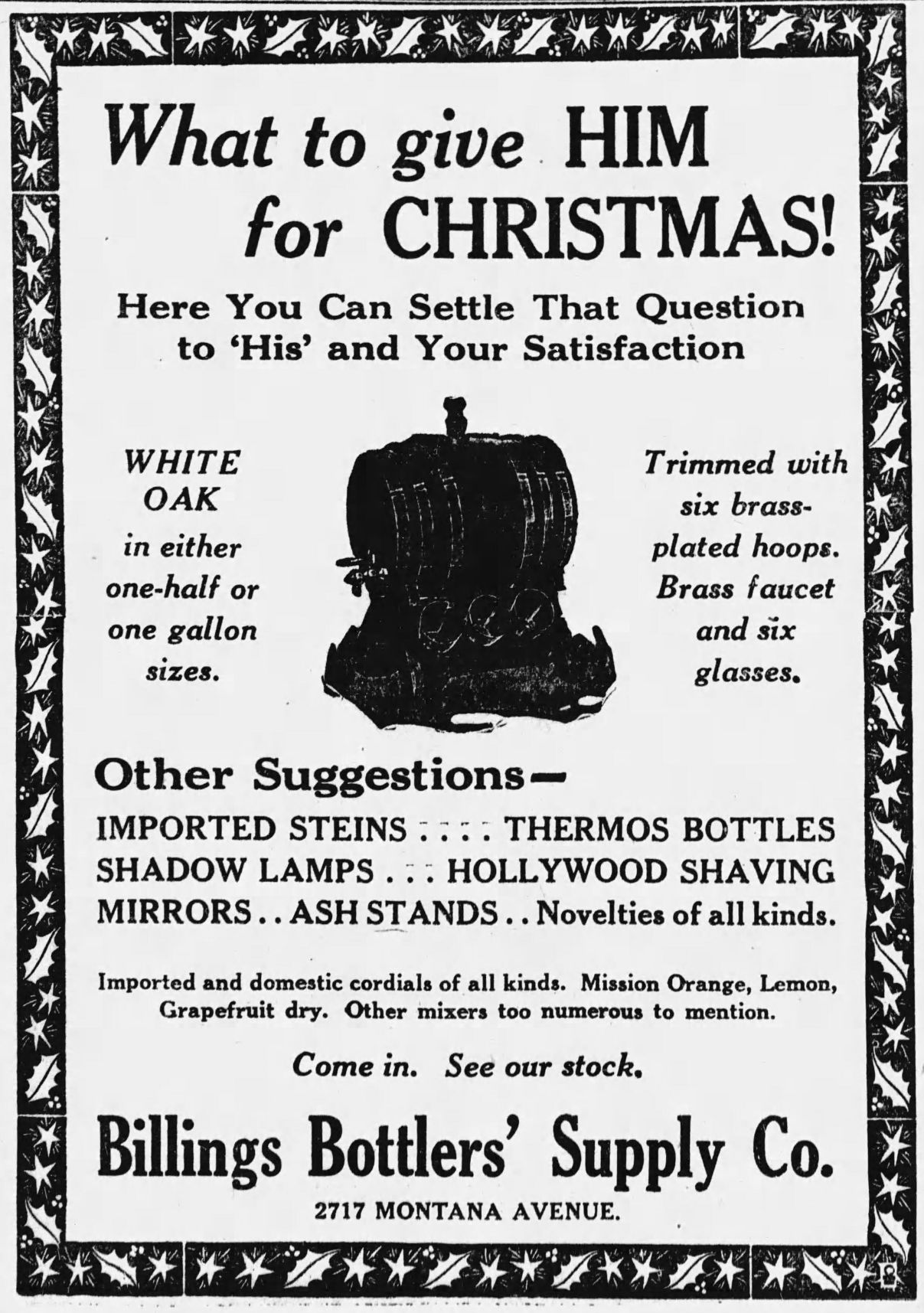 Billings Bottlers' Supply Co. — 1930